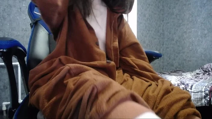 Cute Girl Fucks herself with a Big Black Dildo in a Bear Cos