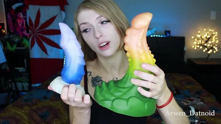 Unboxing and fucking HUGE bad dragon dildo, stuffs pussy with mini dildos
