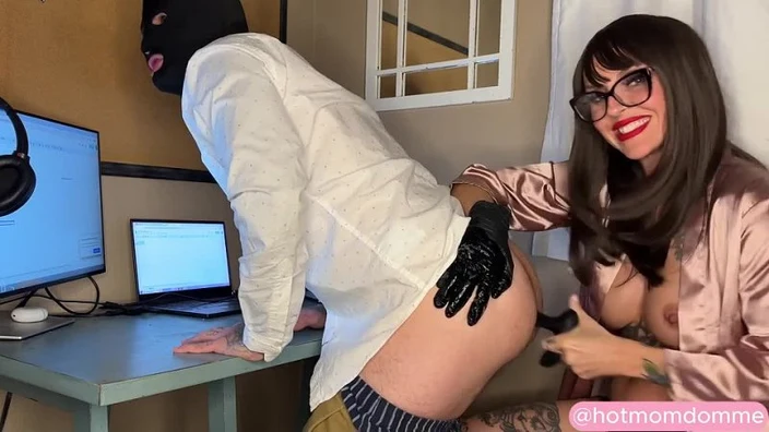 Femdom Sex - Surprise Pegging for Husband while Working from Hom